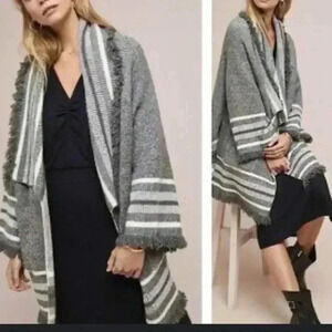 Anthropologie Saturday Sunday Knit Open Front Fringe Cardigan Size OSFM